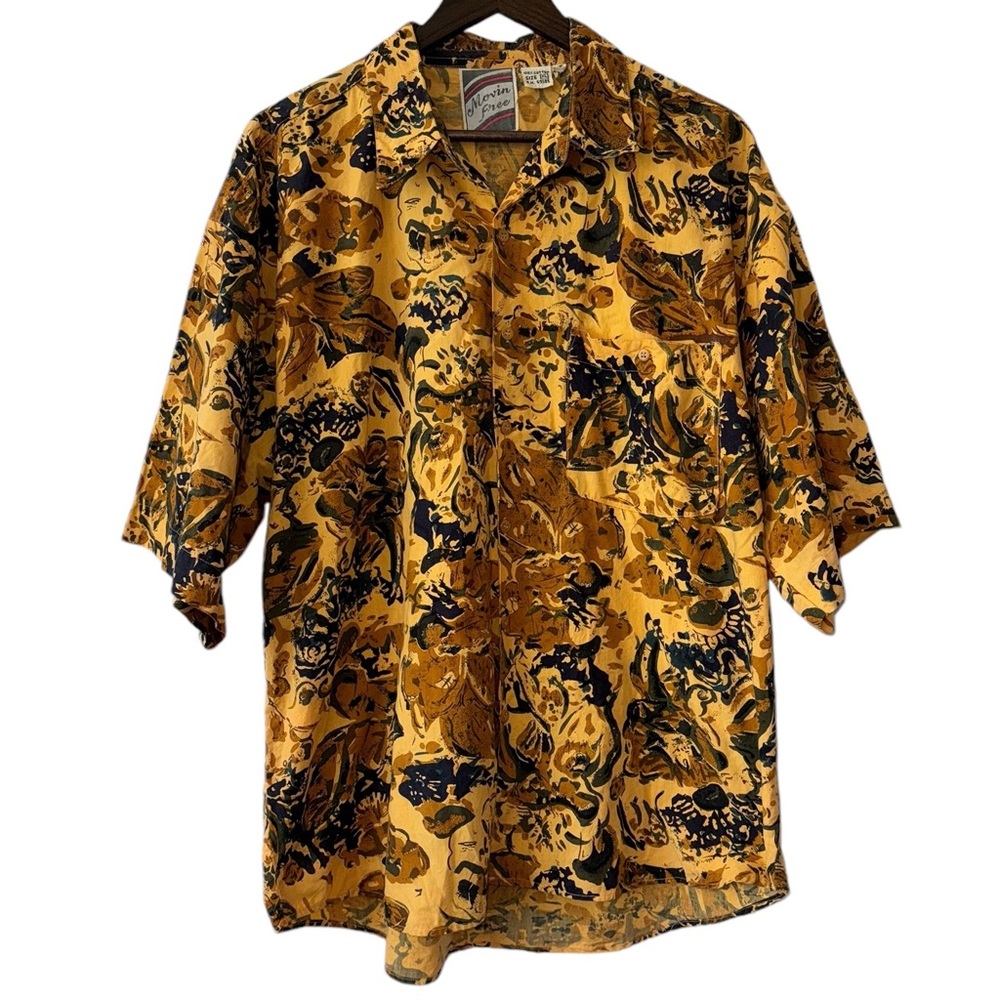 Movin Free Men’s VTG Hawaiian Abstract Button Down Short Sleeve Shirt RARE Sz XL